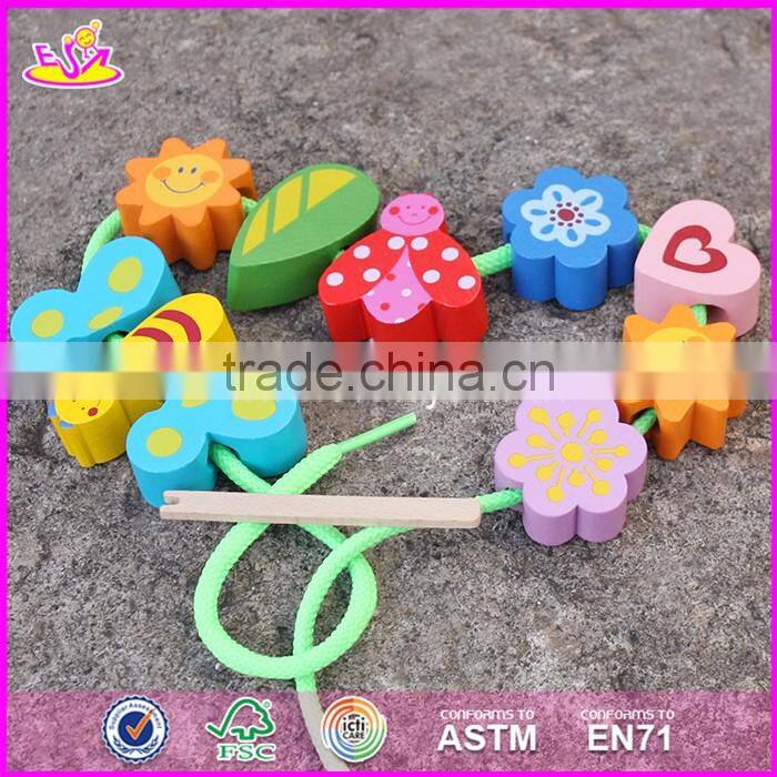 2017 New design 10 pieces beads children preschool wooden lacing toys W11E064-S
