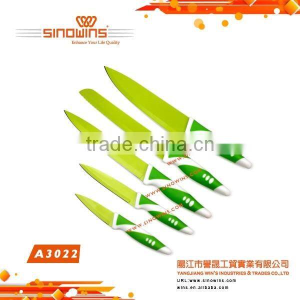 Hot Sell Well Green Color 5pc Non-stick Coated Knife Set