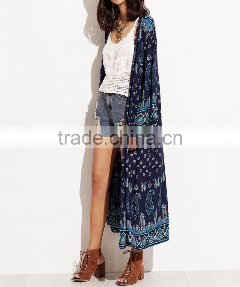 high fashion Long Sleeve cardigan jacket kimono Paisley Print Long Maxi Kimono