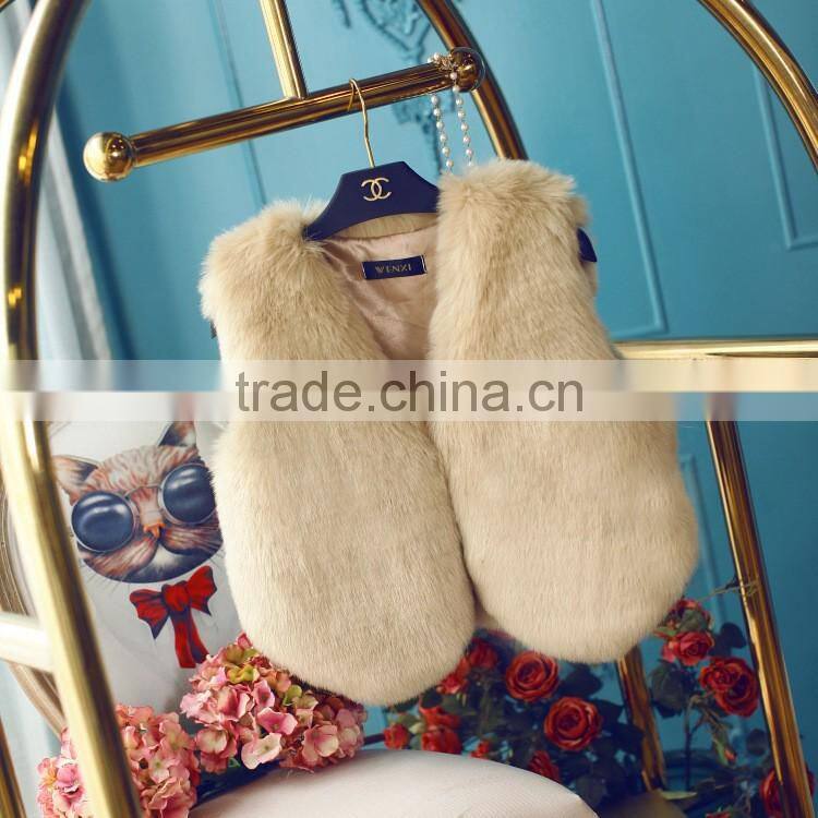 winter high-grade candy color thick luxury lady short faux fox fur vest woman dress