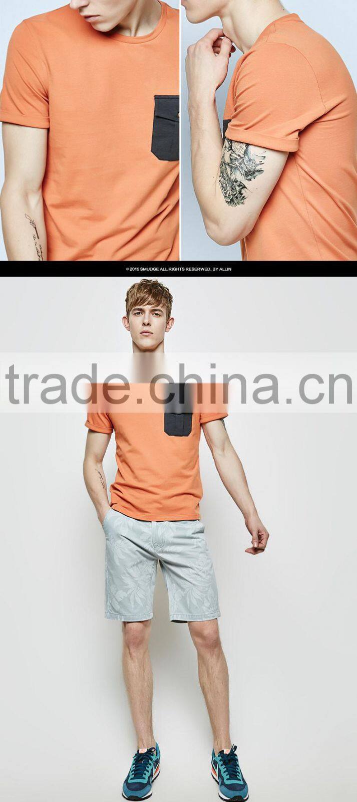 Pure cotton blank t shirts with pocket Orange T-shirt 100% cotton T-shirt