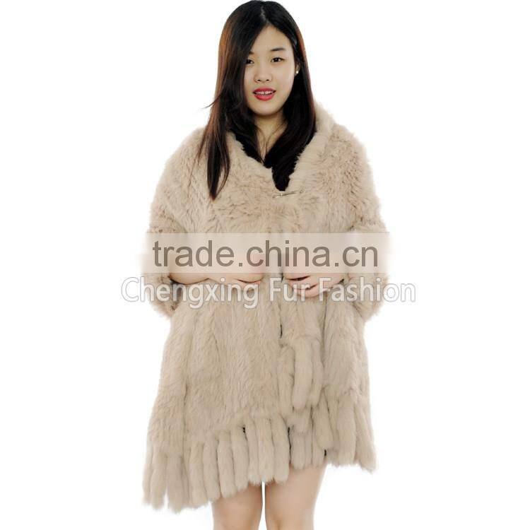 CX-B-14 Women Fashion Fur Strips Knitted Genuine Rabbit Fur Stoles And Shawls