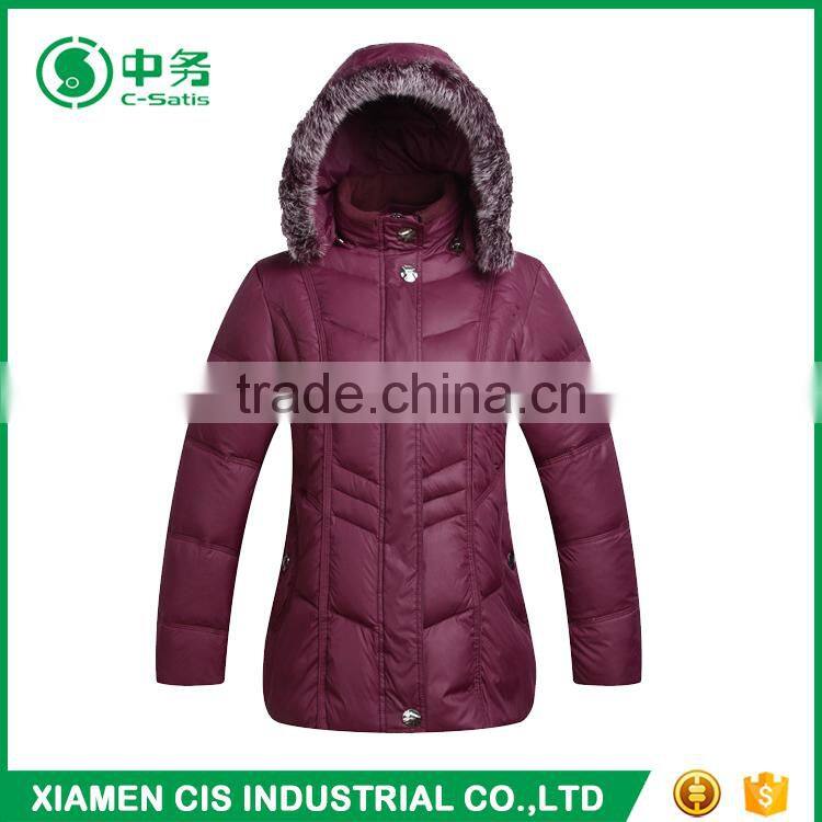 Morden Style Winter Windproof Middle Age Women Duck Down Jacket with Hood