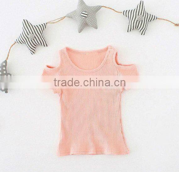 Children clothes solid gray ribbed cotton shirt off shoulder blouses baby girls summer vest pullovers