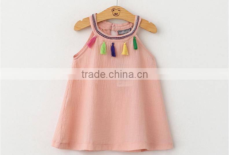F10017A New style girls tassel halter dress pattern girls summer dress