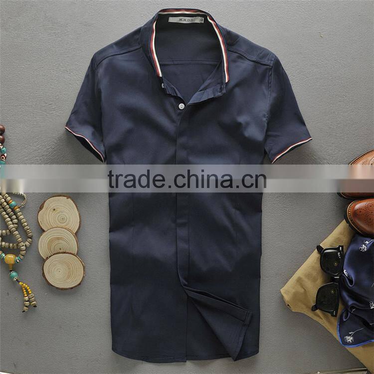 2015 High Quality 100% Cotton custom design contrast color men slim fit guayabera shirt