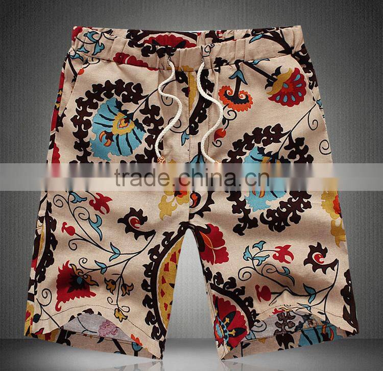 2016 lattest design custom linen/cotton mens printing beach shorts
