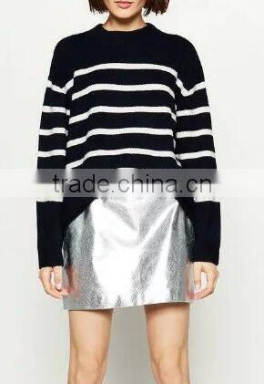 EY0870S New design high quality Navy blue with white silk stripe women casual pullover knitted sweater