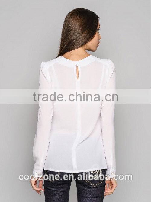 2015 New office blouse design long sleeve chiffon blouse for women