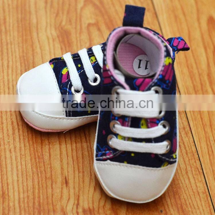 Printed shoestring sport denim baby footwear
