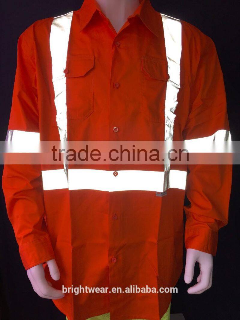 Australia hi-vis long sleeve cotton drill shirts with 3M8906 reflective tape