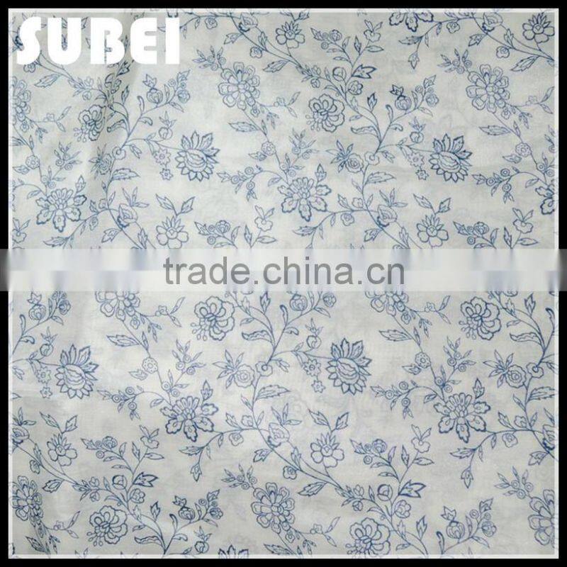 12MM Wholesale wide silk cotton fabric,printed small blue flower mulberry silk cotton blend fabrics