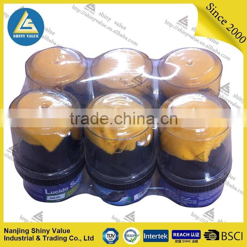 6 package OPP bag professional shoe care accessories lovely round shape travel protable instant shine sponge with shoe cloth