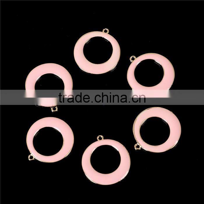 Zinc Based Alloy Open Double Circle Circular Lunar Eclipse Charms Circle Ring Gold Plated Light Pink Enamel