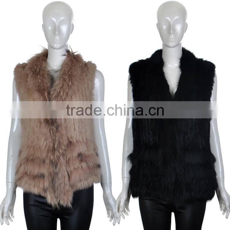 YR243 Knitting Rabbit Fur Vest 1*2 Knit Women Real Raccoon and Rabbit Fur Vest Wholesale OEM