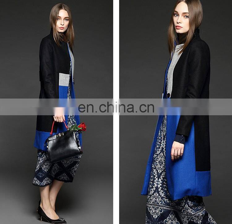 2015 Fashion long pink wool coats ladies single breasted winter coat