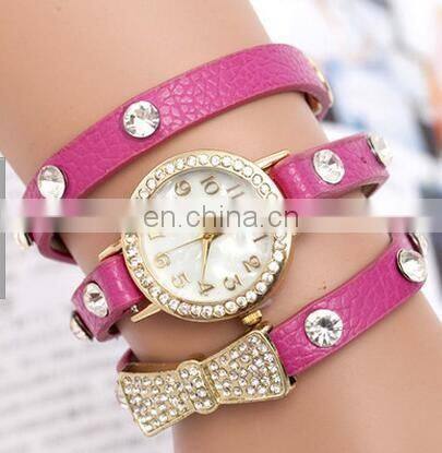 Hot Sell High Quality Rhinestone Bowknot Genuine Cow Leather Retro Watch Vintage Women Dress Watch