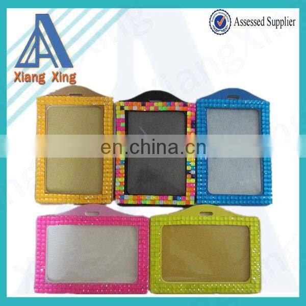 Leather vertical rhinestone diamante badge holder