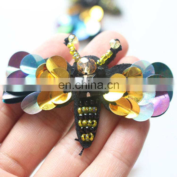Fashion Custom Handmade Sequin Bee Dragonfly Beaded Patches for Dress