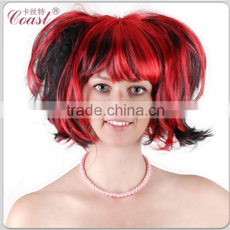 short black and red synthetic ponytail halloween wigs