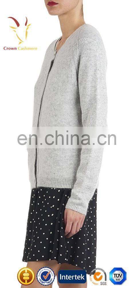 Women winter gery pure cashmere cardigan round neck sweater