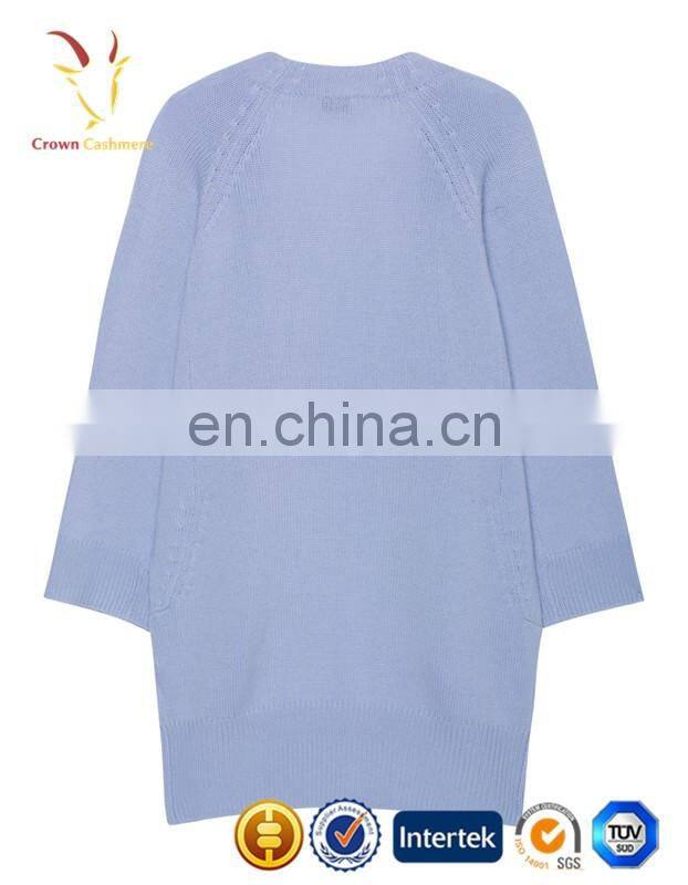 Loose Skyblue Latest Fashion Ladies Woolen Long Cardigan