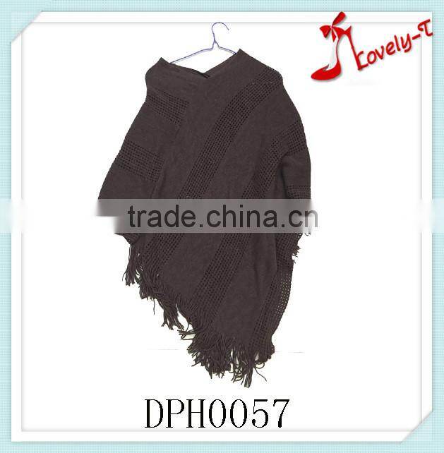Hot sale latest design crochet knit women pullover poncho scarf pattern with tassels for wholesale