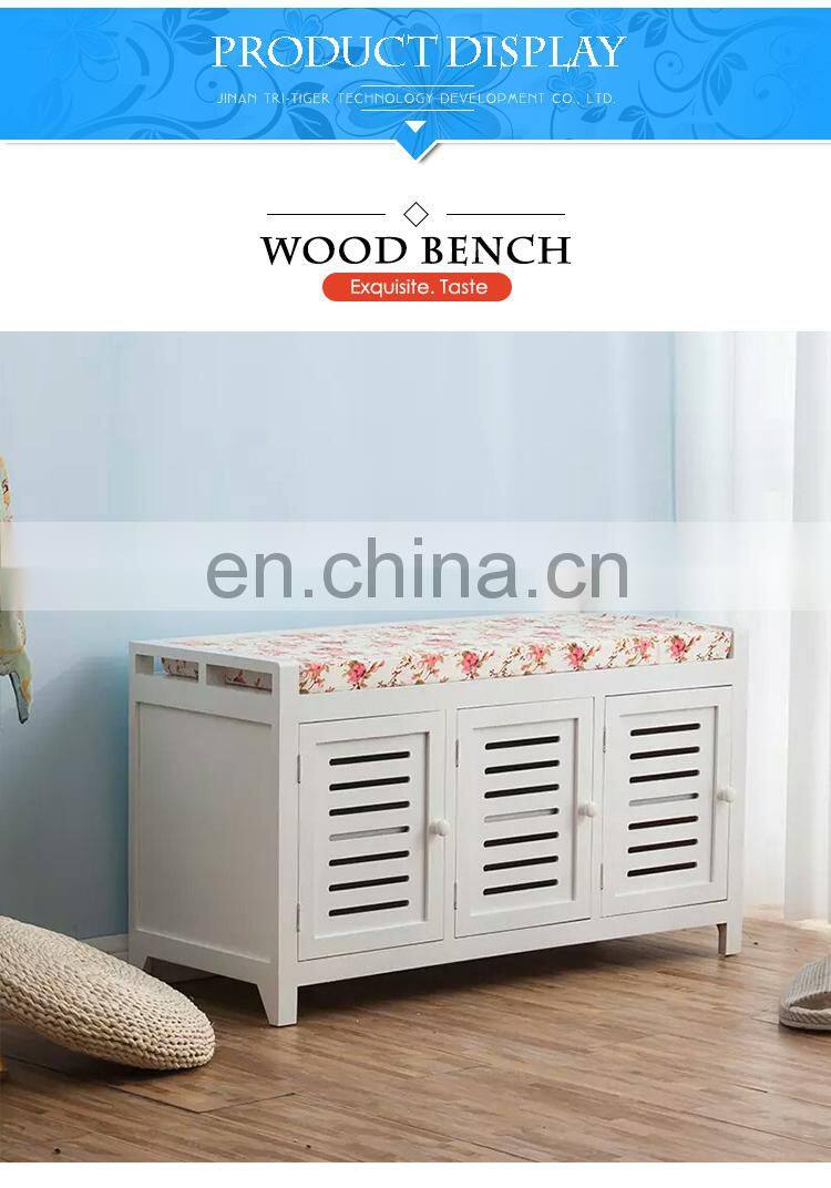 Wooden Storage Unit Bench Wicker Rattan Drawers Baskets Cushion Seat