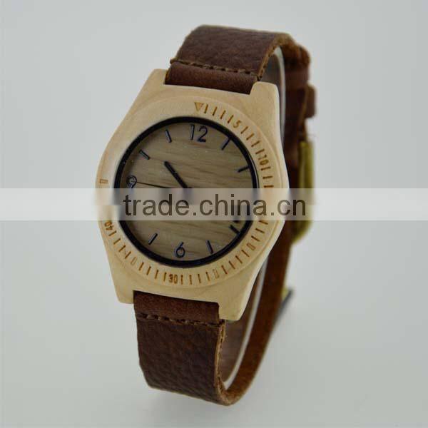 Leather Strap and Wooden Watch Water proof Wood watch for man Custom Wood leather Watch with wooden watch box display