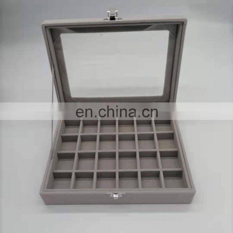 Velvet Glass Ring Earring Jewelry Display Organizer Box Tray Holder Storage Case