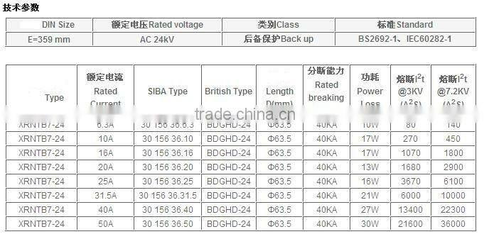 High Voltage Fuses XRNTB-7.2KV / SIBA/ BDGHD-7.2