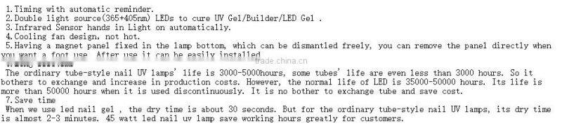 Fast Curing 45W LED/UV Nail Gels Curing Light Dryer lamp with fan