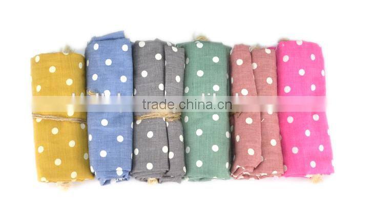 Wholesale Latest Polka Dot Printed Cotton Linen Children Girls Scarf With Tassels