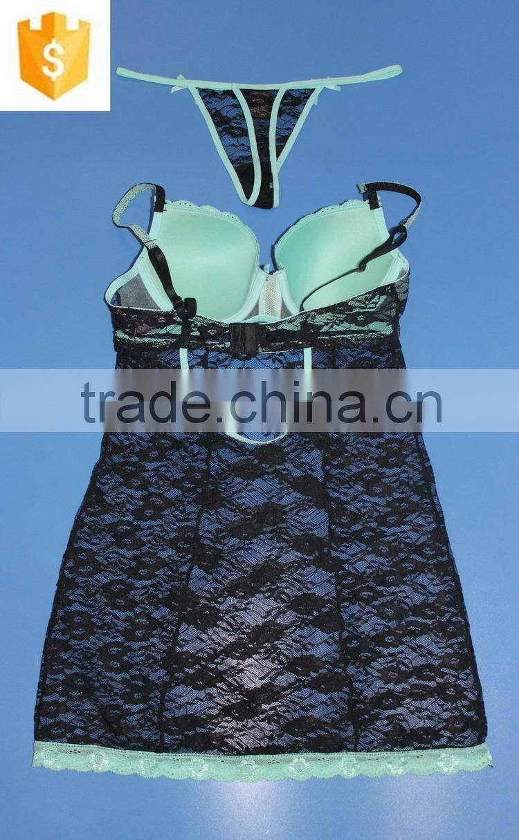 Wholesale Sexy Womens Underwire Lingerie Set Cool Lace Bra Underwear G-string Ladies Sleepwear Nightwear
