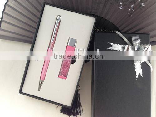 colorful crystal ball pen and crystal usb flash drive gift set