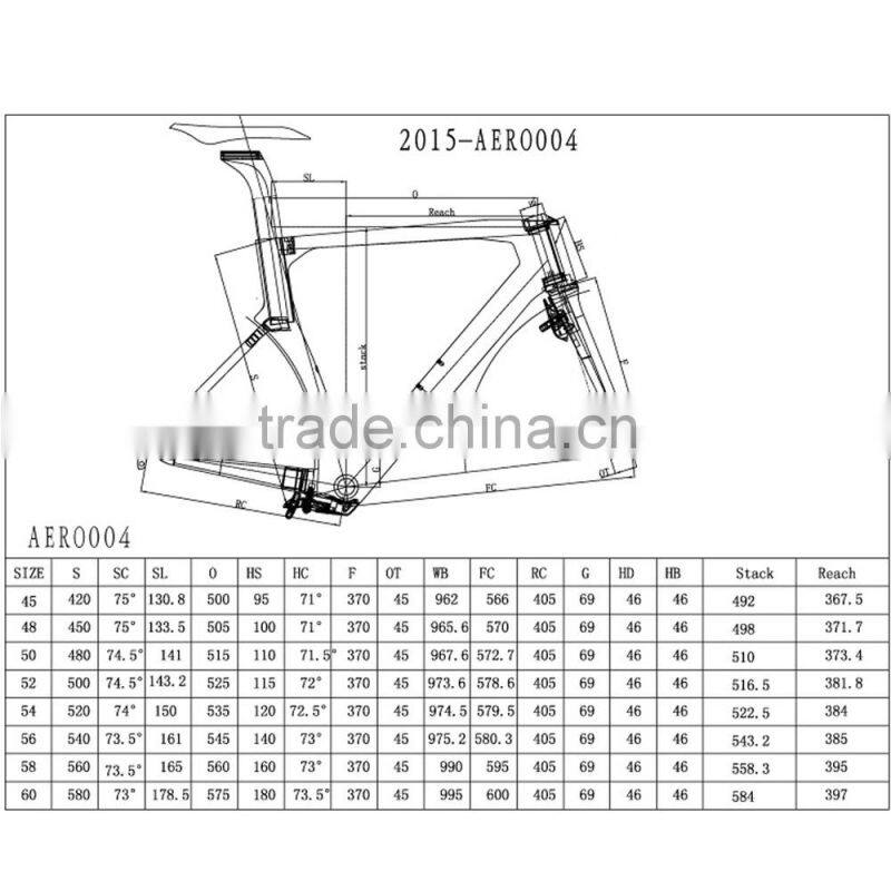 2016 new trend carbon road bike frame aerodynamic racing bicycle frameset AERO004