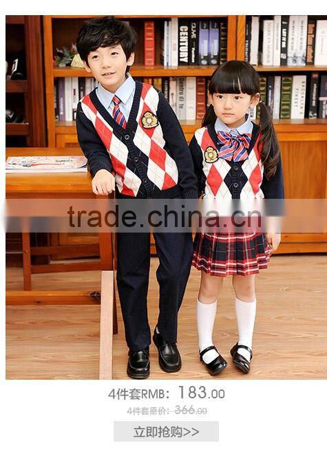 2016 Fashion spring kids school uniforms for sweater korean girls high school uniform wholesale primary school uniform(ulik-006)