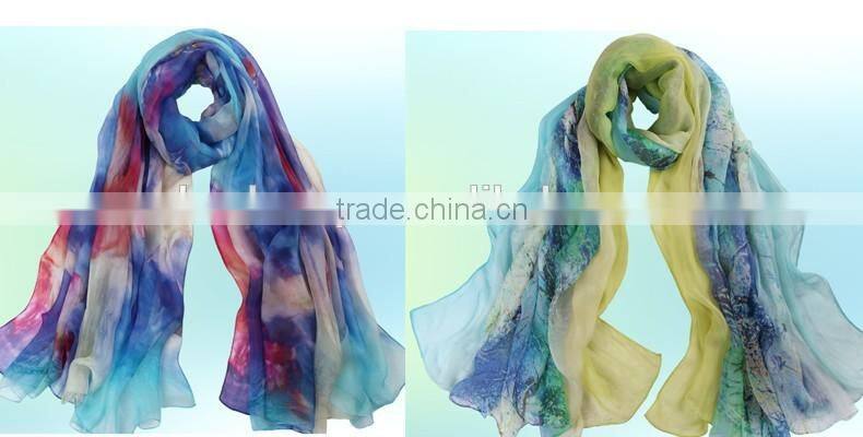 factory OEM New Fashion Accessories Female digital printed silk scarf, 100%silk chiffon scarf shawl ,hangzhou silk scarf bandana
