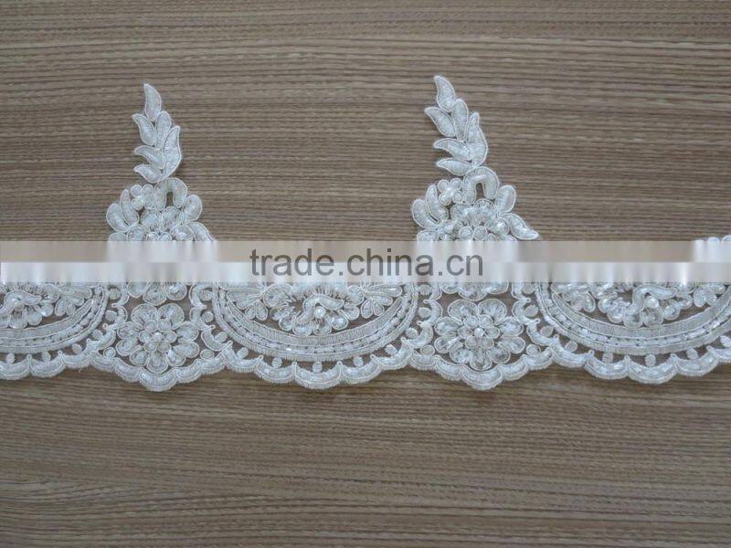 Wholesale Embroidery Bridal Lace Trim With Sequins and Beads