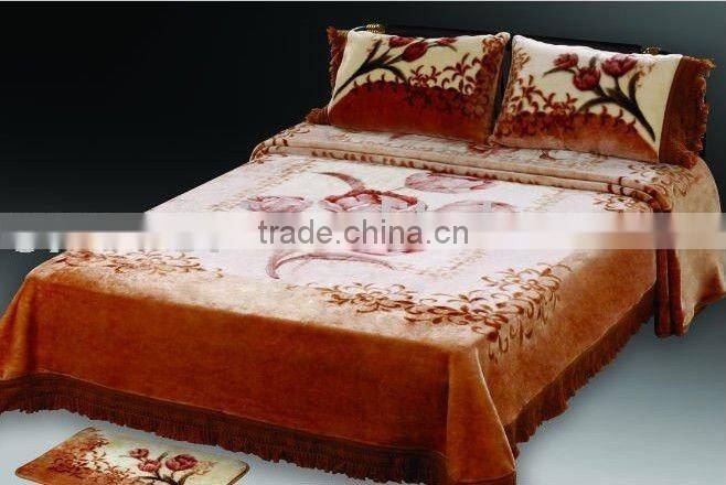 100% polyester Printed and mink 4pcs blanket set
