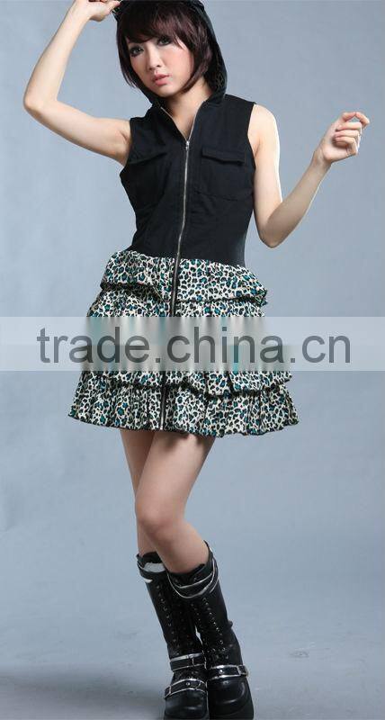 2013 new GLP Gothic leopard zipper double skirt punk dress 61255