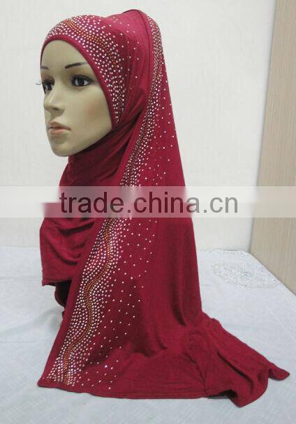 JL054 latest cotton jersey scarf with rhinestones,muslim hijab scarf