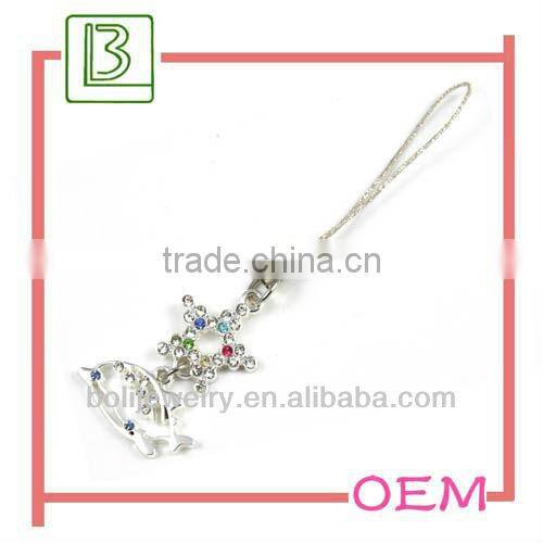 2013 novelty fashion zinc alloy rhinestone black fabric cell phone strap