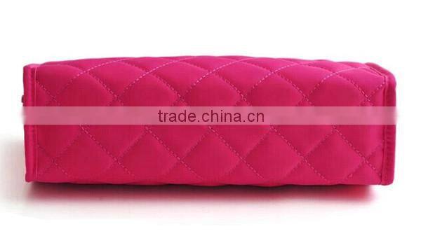 Pink Nylon Gridding Rectangle with Zipper Closure Makeup Pouch/Bag/Case Cosmetic Tool