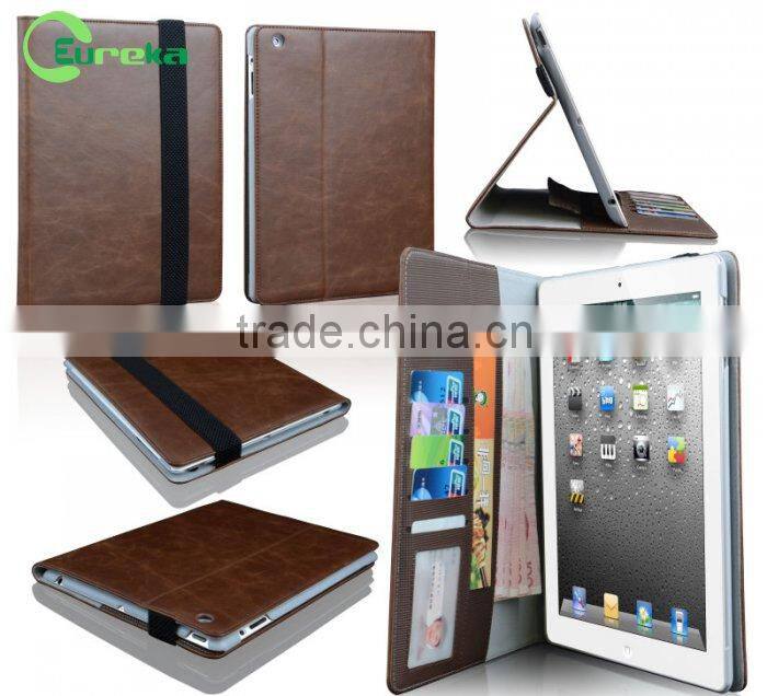 High quality multi-function wallet stander tablet flip leather bumper case for ipad 3