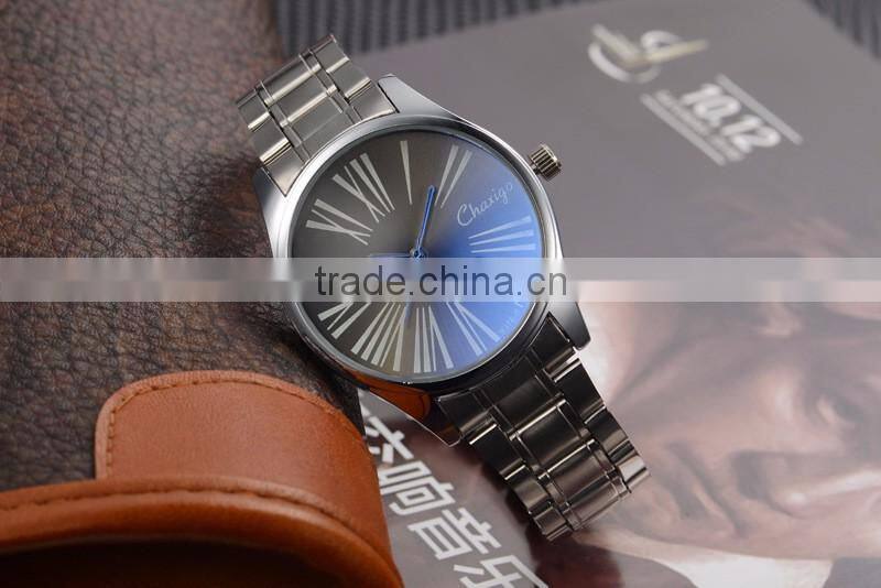 quality blue glass stainless steel band watch men or women accesories