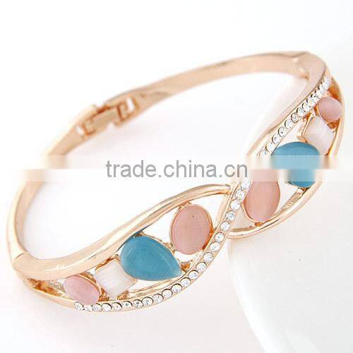 Fancy Pink Blue Water Drop Shape Opal Amber Stone Jeweled Bangle Bracelet