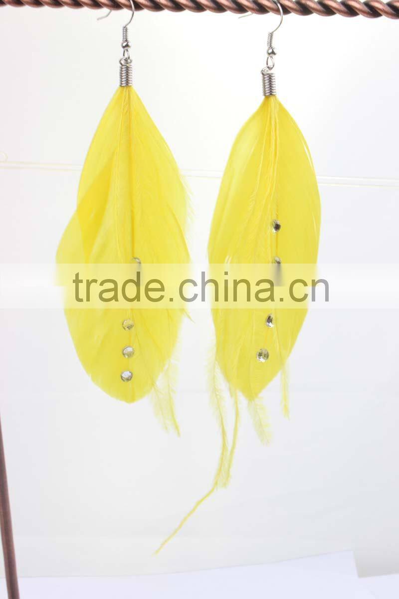 Sky blue Long feather earring with cheap feather dangle drop earring for girls wholesale