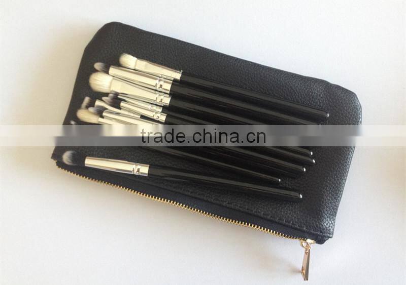 pro eye brush set 10pcs makeup eye shadow pencil blending concealer brushes with PU leather bag