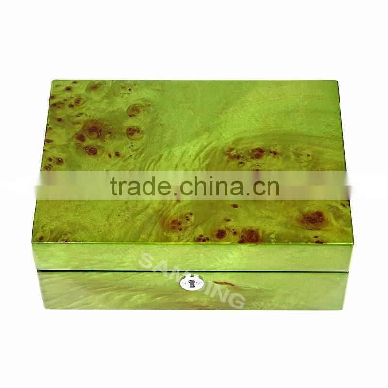 OEM solid wood green jewelry box packaging with custom logo printed